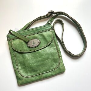 Fossil Green Leather Crossbody Bag